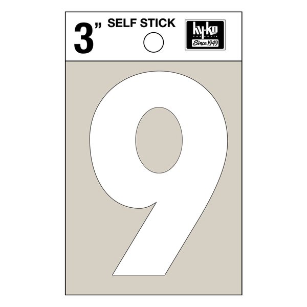 Hy-Ko 3In White Vinyl Number 9, 10PK A30509